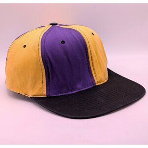 VTG Vintage Purple & Yellow Hat Cap Snapback Colorblock Stripe Lakers Vikings KC